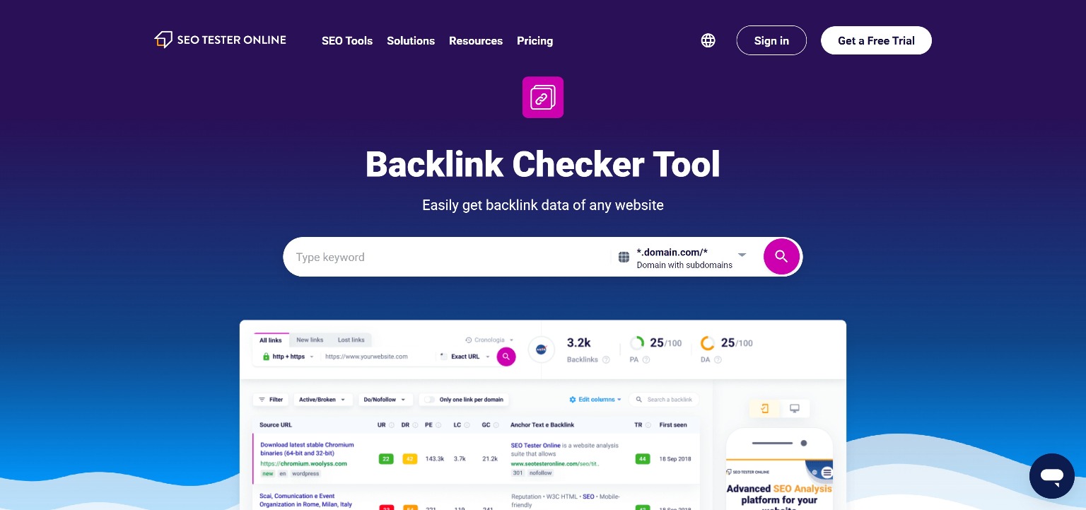 Backlink Checker Landing Page